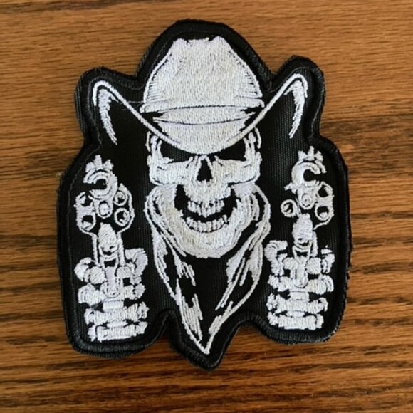 Cowboy skeleton six-guns embroidered black and white patch - Picture 1 of 3
